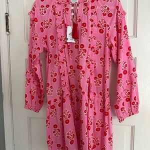Mud Pie Pink Mini Dress with Red Floral Print